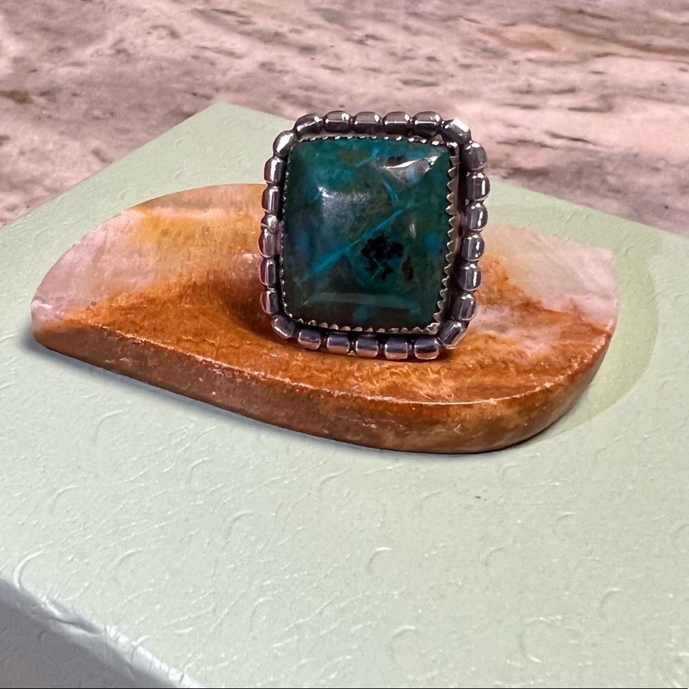 Green turquoise sterling silver ring